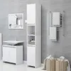 A clean, modern bathroom with white furniture and grey tiled walls. Produktbild-Vorschau