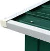 Close-up of the corner of a green metal structure with a white trim and a white corner piece secured by a screw. Náhled obrázku produktu