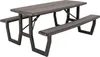 A dark gray, foldable picnic table with attached benches, shown from a slightly elevated side angle against a white background. Produktbild-Vorschau