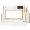 A white and wood bunk bed with stairs and drawers. Produktbild-Vorschau