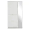 A white shoe cabinet with a mirror on the side. Produktbild-Vorschau