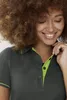 HAKRO Polo Stripe damesmodel 203, antraciet/kiwi, maat M Productafbeelding-voorbeeld 4