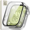 A clear protective case is shown covering a smartwatch, with the watch face displaying the time and date. Voir les images du produit
