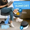A person is sitting on a black rolling stool while reading a book. The image includes close-up insets highlighting product features. Náhľad obrázku produktu