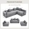 A diagram showing the dimensions of a modular sofa, with different configurations and measurements. Voir les images du produit