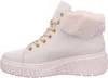 A side view of a white high-top sneaker boot with faux fur trim. Produktbild-Vorschau