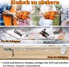 A collage of images showing a rotisserie grill in use, disassembled parts before and after cleaning, and a close-up of the clean grill mechanism. Náhled obrázku produktu