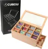 Premium Holz Teebox 12 Fächer mit Sichtfenster & Schublade Produktbild-Vorschau 1