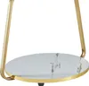 A close-up view of a round side table with a marble-look top and gold-colored metal legs. Voir les images du produit
