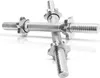 Two chrome-plated dumbbell bars are crossed over each other against a white background. Produktbild-Vorschau