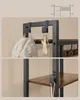 Close-up shots of a black metal and wood shelving unit with hooks. Náhled obrázku produktu