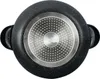 The bottom view of a black pot with a silver induction base. Produktbild-Vorschau