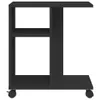 A black side table with shelves and wheels, shown against a white background. Podgląd zdjęcia produktu