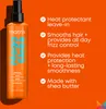 A bottle of Matrix Mega Sleek Iron Smoother hair product is shown next to a list of its features. Produktbild-Vorschau