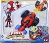 The product packaging for a Spidey and His Amazing Friends Miles Morales: Spider-Man toy set, featuring the toy vehicle and figures. Anteprima dell’immagine prodotto
