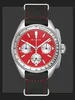A close-up studio shot of a Bulova Lunar Pilot chronograph watch with a red dial and black leather strap, set against a dark gray background. Náhled obrázku produktu