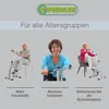 Three people using pedal exercisers, with text highlighting benefits. Produktbild-Vorschau