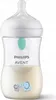 A Philips Avent baby bottle filled with milk, featuring a teal colored Air Free vent and a graphic of two elephants on the lower part of the bottle. Produktbild-Vorschau