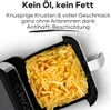 An air fryer basket filled with french fries, with marketing text above. Produktbild-Vorschau
