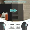A retractable side awning is shown in an outdoor setting, with a chair and cushions visible. The image also includes diagrams illustrating how to expand and retract the awning. Podgląd zdjęcia produktu