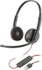A black and red stereo headset with a microphone boom and a USB cable with an inline control module. Produktbild-Vorschau