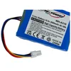 A close-up of a blue lithium-ion battery pack with a white connector and colored wires. Produktbild-Vorschau