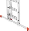 Close-up view of the lower section of an aluminum ladder with outriggers extended. Produktbild-Vorschau