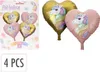 Folienballon Herz mit Einhorn Motiv 25cm 4er Set Rosa / Produktbild-Vorschau 1