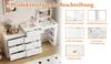 A white vanity table with drawers and a lighted mirror, showcasing its features with text callouts. Anteprima dell’immagine prodotto