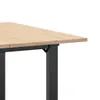 A close-up of a wooden tabletop and black metal legs of a table. Produktbild-Vorschau