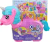 A Polly Pocket Unicorn Party Land toy set in its packaging, featuring a pink unicorn piñata-shaped case with blue accents, and illustrations of characters and party elements on the box. Náhled obrázku produktu
