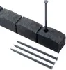 A black garden border made of interlocking segments, with four ground stakes. One stake is inserted into the border. Produktbild-Vorschau