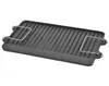 A black cast iron grill plate with silver handles, shown from a diagonal angle on a white background. Produktbild-Vorschau
