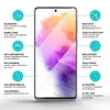 A smartphone screen protector with feature callouts. Produktbild-Vorschau