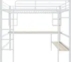 A white metal loft bed with a wooden desk and shelf, shown against a white background. Náhled obrázku produktu
