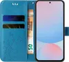 A blue flip case for a smartphone, with cards and a banknote inserted. Produktbild-Vorschau