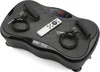 A black vibration plate with resistance bands and a remote control, shown from a slightly elevated angle on a white background. Produktbild-Vorschau