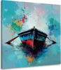 Abstrakt Boot auf türkisfarbenem See Pop Art Leinwandbild Produktbild-Vorschau 1