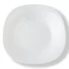 A top-down view of a white, square-shaped plate with rounded corners. Voir les images du produit
