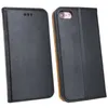 A black leather flip case for a smartphone is shown open, revealing the inside and the phone it protects. Produktbild-Vorschau