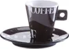A black espresso cup and saucer with the word "COFFEE" printed on them in white. Anteprima dell’immagine prodotto