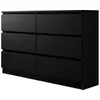 A black dresser with six drawers is shown from a three-quarter angle against a white background. Náhled obrázku produktu