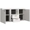 A white sideboard with open doors and drawers, showing its interior compartments and shelves. Anteprima dell’immagine prodotto