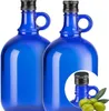 Blaue Glasflasche 1 L mit Ausgießer & Schraubverschluss – Produktbild-Vorschau 1