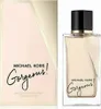 A product shot of Michael Kors Gorgeous Eau de Parfum for women, with its packaging on the left and the bottle on the right. Voir les images du produit