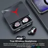 A pair of black wireless earbuds and their charging case are displayed on a dark surface, with a smartphone partially visible in the background. Náhľad obrázku produktu