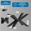 A black metal table base with dimensions indicated by measurement lines and text. Náhled obrázku produktu