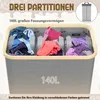 A laundry basket with three compartments filled with clothes. Voir les images du produit