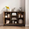 A retro-style wooden cabinet with open shelves, filled with kitchen appliances and accessories. Náhľad obrázku produktu