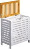 A white laundry basket with a slatted design and a hinged bamboo lid. Anteprima dell’immagine prodotto